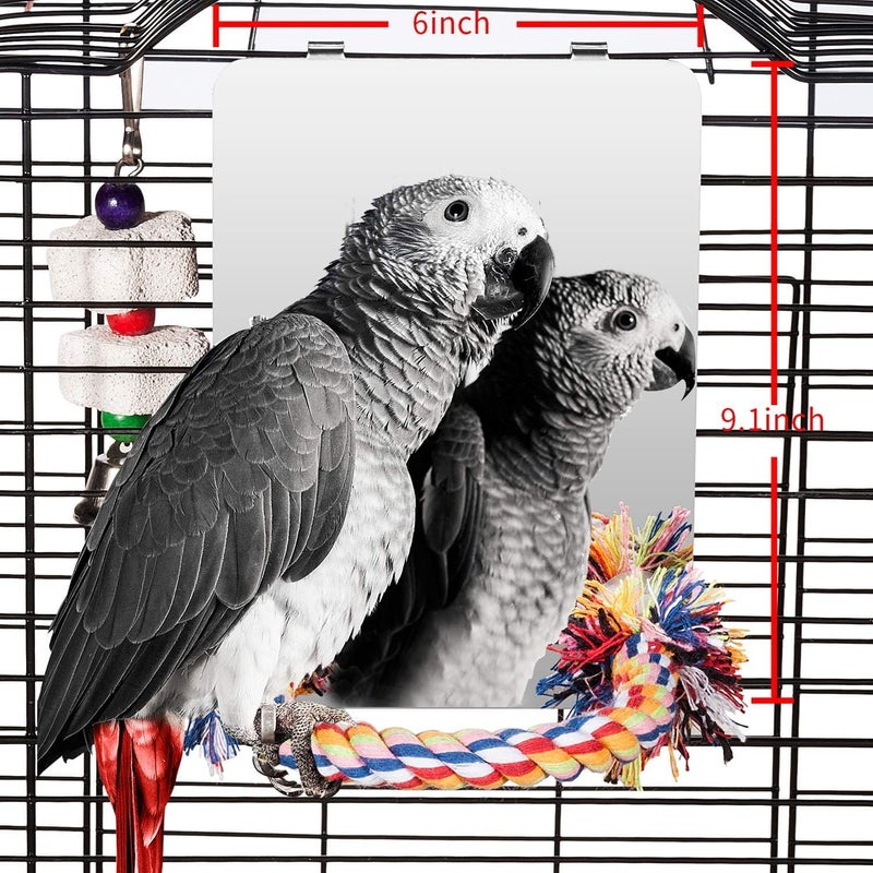 Colorday 9" Bird Mirror with Rope Perch, Bird Swing, Parrot Cage Toys for Parakeet African Grey Conure Cockatiel Lovebird Finch Canarie, Large - Image 1